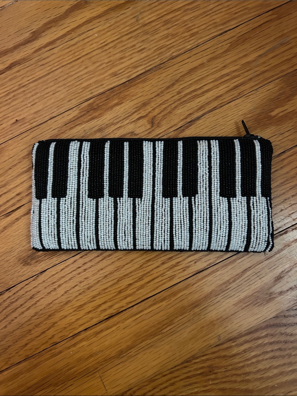 Beaded Piano Key Zip Clutch - Black & White